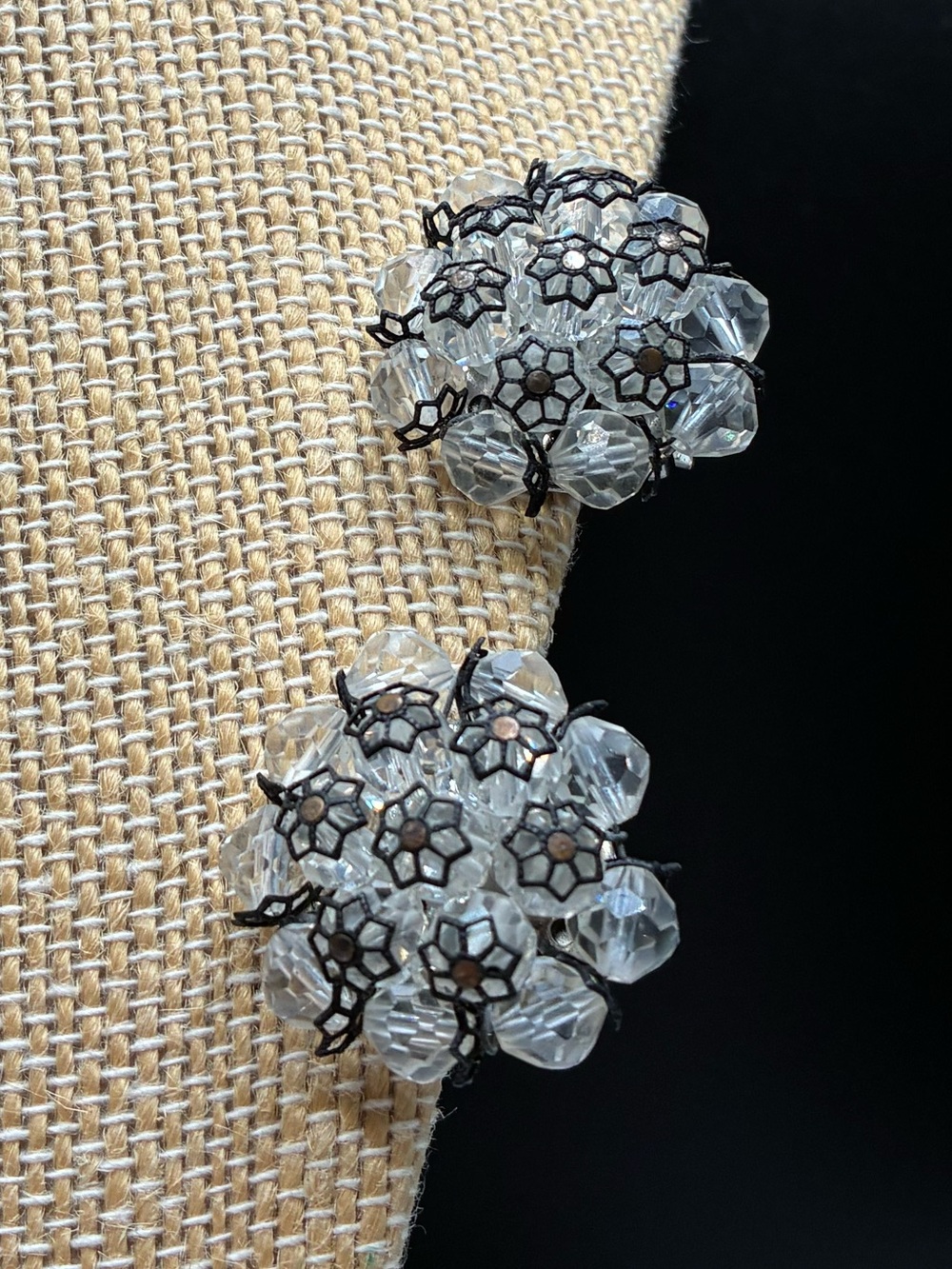 Vintage Signed Laguna Crystal Cluster Clip-On Earrings